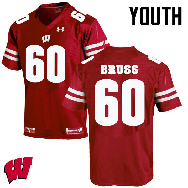 Youth Winsconsin Badgers #60 Logan Bruss College Football Jerseys-Red - Click Image to Close